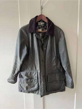 Barbour Women's Olive Waxed Cotton Jacket with Corduroy Collar